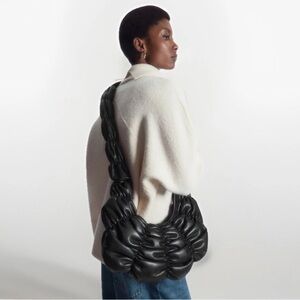 COS Black Leather Ripple Crossbody Bag